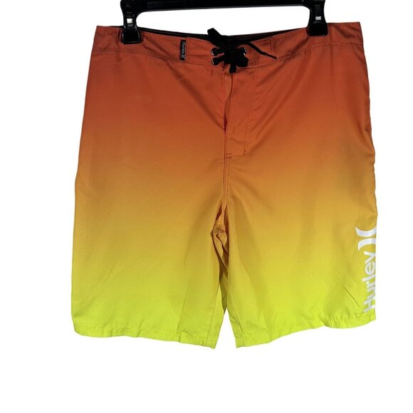 Hurley Boy's Gradient Orange/Yellow Swim Board Shorts Size 18/28 Back Pocket - Picture 1 of 9